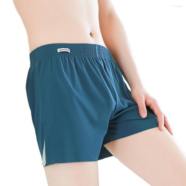 Underpants sexy Männer Eis Silk Boxer nahtlose Split -Slips hautfreundliche Beutel Unterwäsche Elastizität Taillenshorts Trunks weich