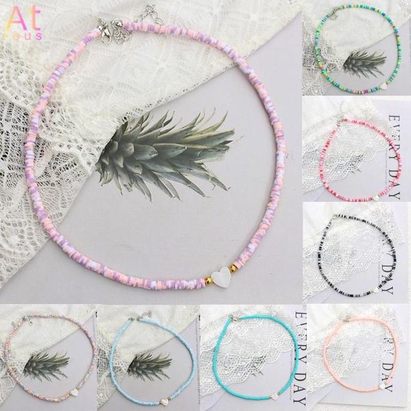 Ketten Pink Purpur Tarn Tarnung Punkt Mix Farbe 4mm Polymer Tonperlen Halskette für Frauen Herz Naturalschale Anhänger Chokers Halskragen