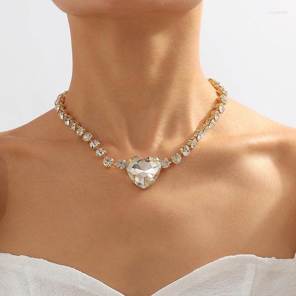 Anhänger Halsketten 2023 übertriebene kreative Kragenkette für Frauen Y2K Vintage Punk Barock Schmuck Glas Diamant Love Neckkette