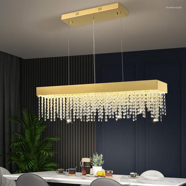 Lampadiers rettangolo Luxury Crystal LED Lighting Living Sala da pranzo Gold/Cromo a sospensione lampada a sospensione Decorazione per la casa Sospense