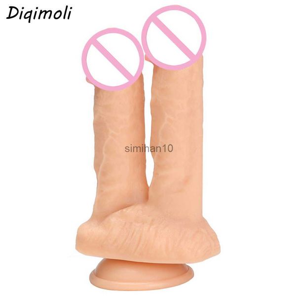 Dildos/Dongs Doppel Dildos stimulieren Vagina und Anus riesiger Penis mit Saugnapfbecher erotischer Doppelkopf Phallus Soft Dick Sex Toys für Frauen HKD230816