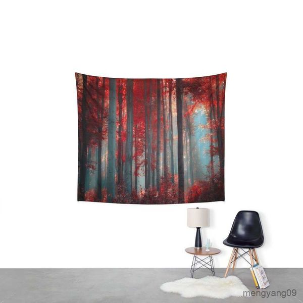 Arazzi alberi magici della foresta rossa Stampa di arazzi muro appeso Coverlet foglio di biancheria da letti per coprire il soggiorno Tapestries Dorm Decor R230816