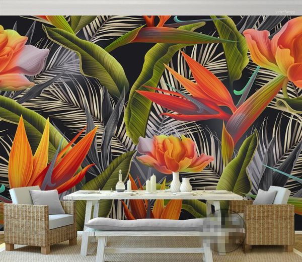 Sfondi CJSIR PO Sfondi a mano disegnata Tropical Rainforest Banana Canna Retrò Sfondo di moda per pareti 3 D Tapety Decor