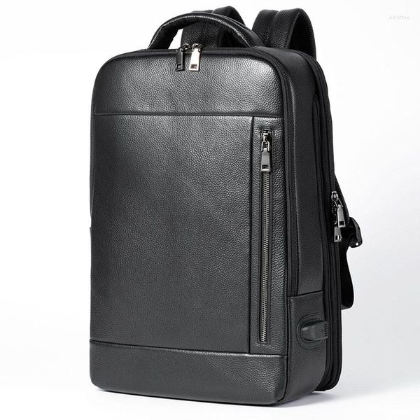 Bolsas escolares aetoo simples para mochila de couro masculino Moda de mochila de grande capacidade Computador litchi grão USB