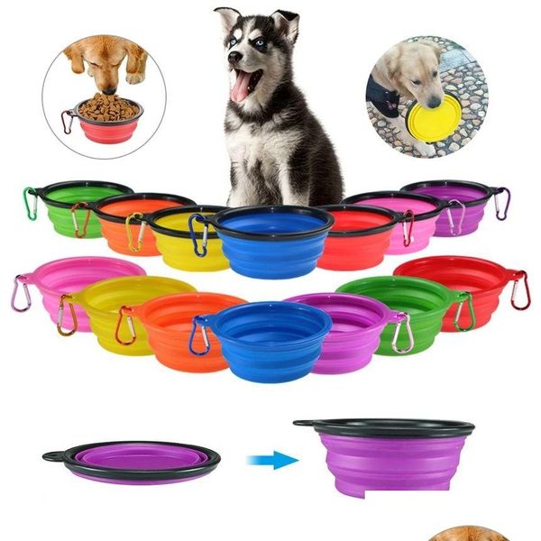 Köpek Kaseleri Besleyiciler Katlanabilir Eko Firendly Sile Pet Kedi Köpekleri Gıda Su Besleyicisi Seyahat Taşınabilir Besleme Kase Yavru Köpek Konteyneri Dro DHPC3