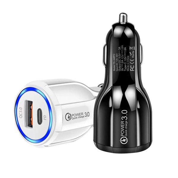 Caricatore auto veloce da 20w 2 porte USB Tipo C QC3.0 Adattatore di ricarica rapida per Samsung Universal Socket Adattatore PD Parti di auto