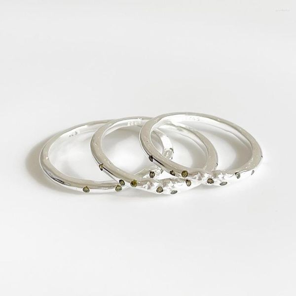 Ringos de cluster 1pc autêntico 925 prata esterlina jóias finas jóias de oliva-emeralda Dismorfismo anel Hip Hop C-J1622