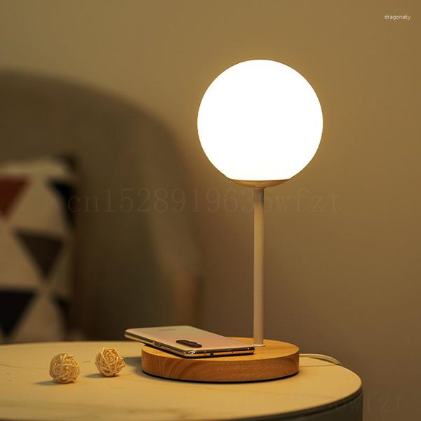 Tischlampen Modernes weißes Glas Holzbasis für Wohnzimmer Dekor Planet Platzierungslichter Schlafzimmer Nachtmondschreibtisch Lampe