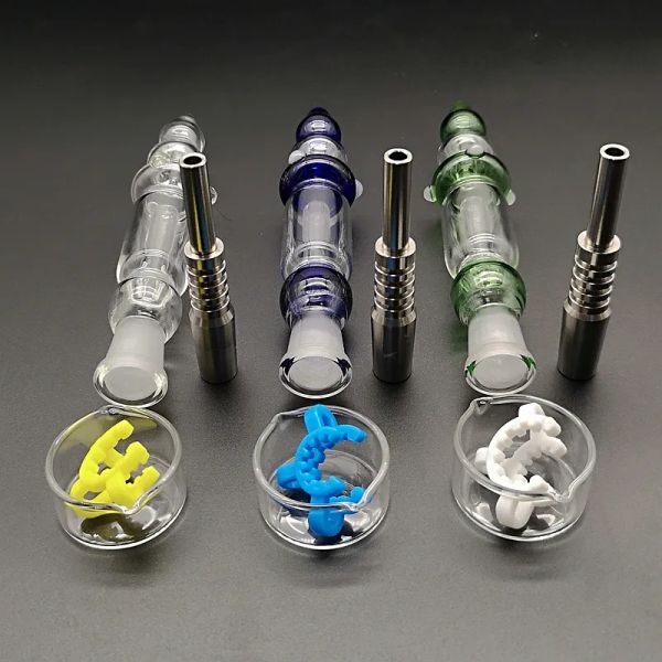 Sigara Aksesuarları Harsetler Mini Nektar Koleksiyonerler Kit DAB YAĞ TESİSLERİ BORULARI PYREX CAM BORU 10mm 14mm Eklem Titanyum Tırnak Pipetleri NC18 LL