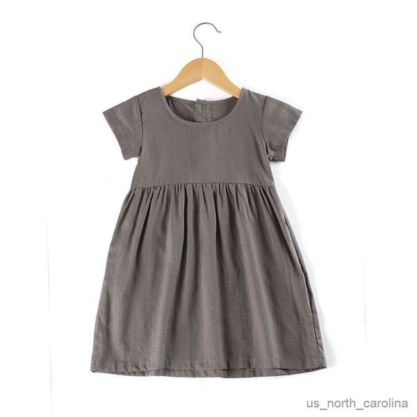 Vestidos de menina vestido de verão bebê menina meninas garotas de linho algodão casual vintage vestidos de crianças simples para meninas r230816