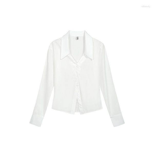 Frauenblusen Polo V-Ausschnitt Slim Long Sleeved White Shirt Frühling Herbst Pendelstil junges Mädchen Single Brea