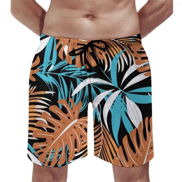 Shorts maschile piante tropicali di qualità di qualità uomini pantaloni da spiaggia foglie colorate stampare elastico bauli da nuoto di grandi dimensioni