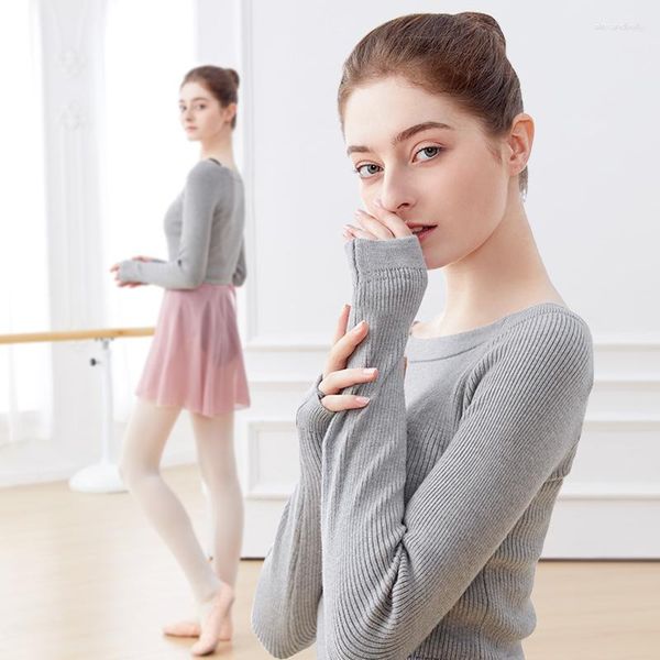 STEGNO WENHER Women Ballet Top Boat Gcond Sweater Cinza da dança Tops Batk Knit
