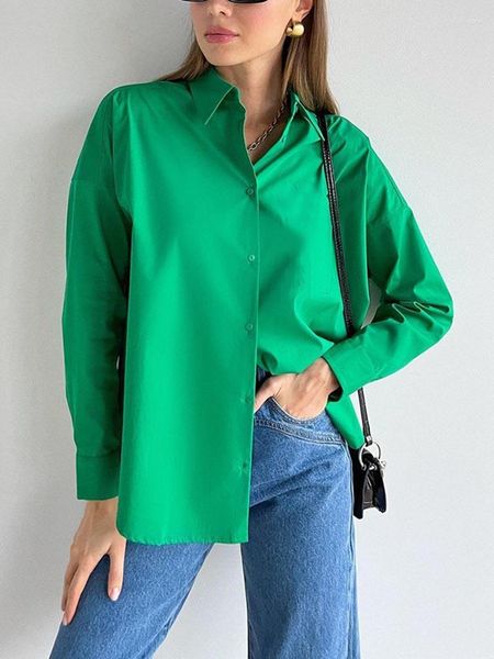 Blusas femininas de cores sólidas básicas camisa casual mangas compridas blusas de tamanho grande feminino elegante e chique tops mujer solto para mulheres