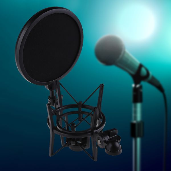 Флэш -кронштейны микрофон подвеска подвеска Mount Professional Recording Holder с экраном Shield Filter Studio Stand Black 230816