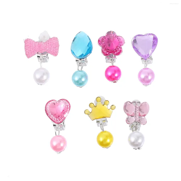 Orecchini schienali 7 coppie di ragazze per bambini Flower Women Princess FACE Metal Clip Child