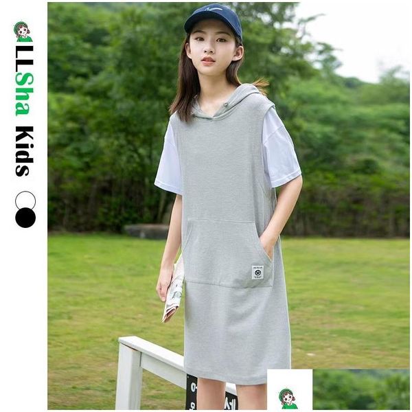 Basic Casual Kleider Kleid für Frauen bedruckte Farbe Kapuze lose sitzende Kleidung Marke Damen T-Shirt Drop Lieferbekleidung Dhnou