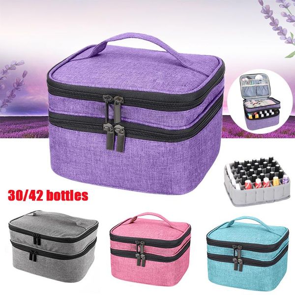 Bolsas de armazenamento Organizador de bolsas de unhas Case Famard Dupla-camada portátil detém 30bottles (15 ml) com divisores ajustáveis