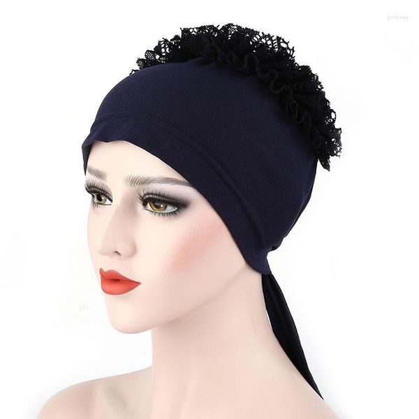 Roupas étnicas 2023 Estilo Flor Muslim islâmico Hijab Caps Interior Gorro do Sono Sleep Turban Hat Bonnet