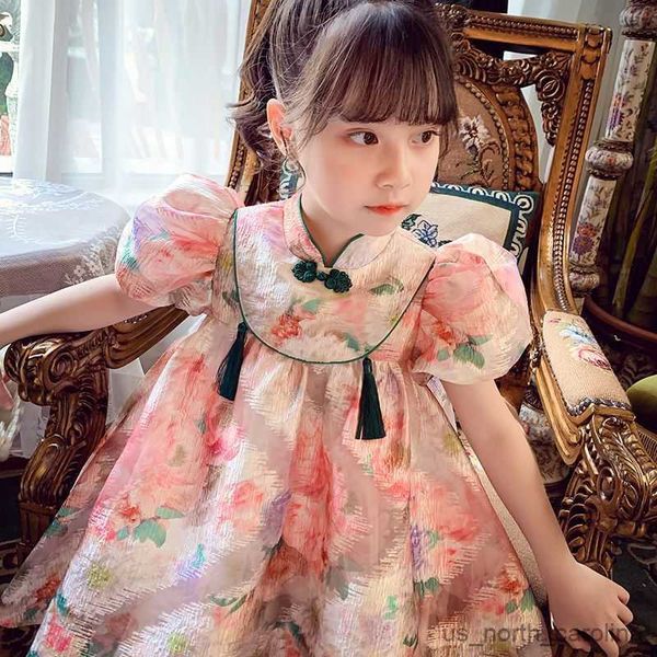 Vestido de meninas Vestido de garotas verão 2023 Novo vestido de princesa da moda Western Cheongsam R230816