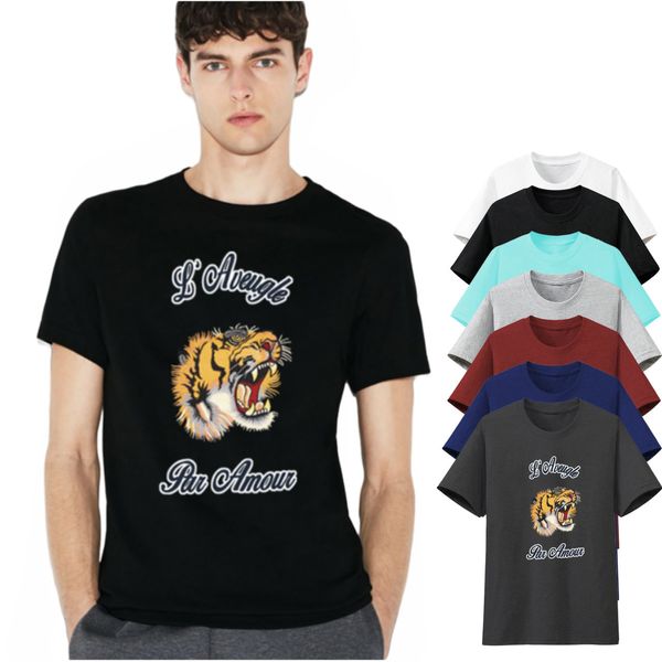 Camisetas masculinas de manga curta letra de leopardo de tigre casual respirável confortável e esticado de algodão shortsleeves slim fit estilo top macho redond size xs-3xl gg139