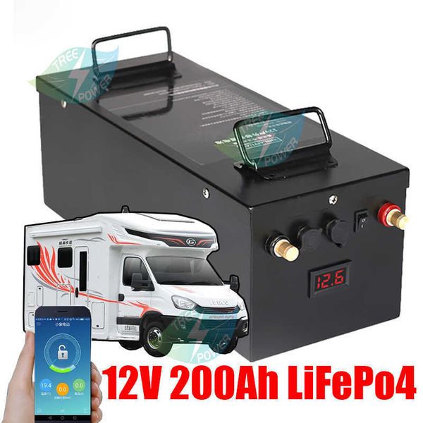 12 В 200AH LIFEPO4 Батарея BMS Litthium Power Batteries 12,8 В для RV Campers Cart Cart Cart Внедорожник вне сети Солнечный ветер + зарядное устройство