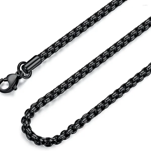 Correntes 2mm de 3 mm de 4 mm de 4 mm de colares de aço inoxidável de aço inoxidável preto Chave de cabo ROLO Chain de alta qualidade feminino de 18 a 36 polegadas