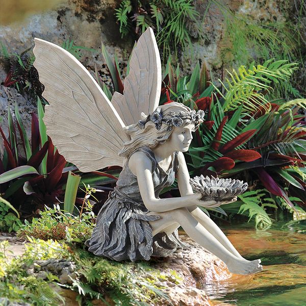 Dekorative Objekte Figuren Blumenmärchen Skulpturen Garten Landschaftsbau Hof Kunst Ornament Harz Turek Sitzen Statue Outdoor Angel Girl Handwerk Geschenke 230815