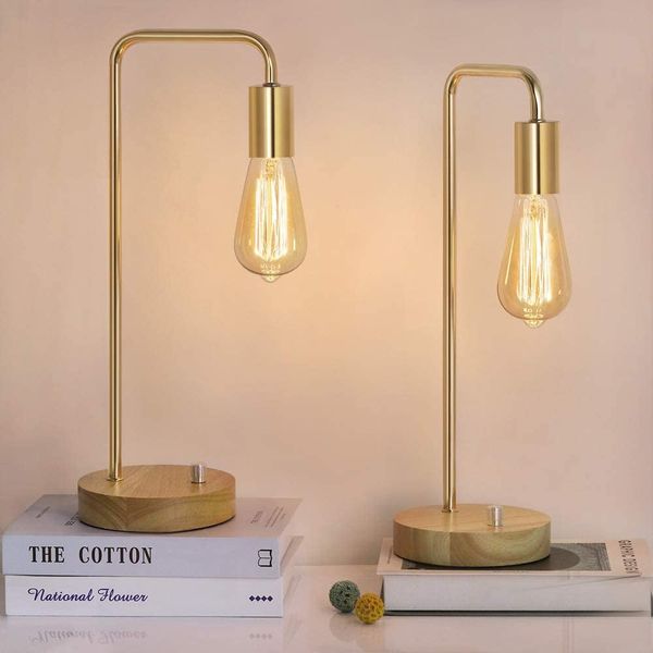 Lâmpadas de mesa industriais de ouro, lâmpadas de cabeceira de Edison Conjunto de 2