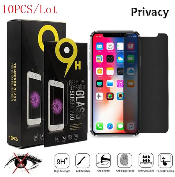 10pcs Black Privacy Screen per iPhone 15 11 12 13 14 Pro XR XS XS Max Protective Glass per iPhone 12 Pro Max Mini 7 8 6 6S vetro anti-Spy con pacchetto