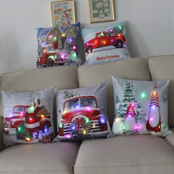 Рождественская легкая подушка покрывает 18 х 18 -дюймового рождественской подушки на подушке рождественские подушки со светодиодными светильниками деревенский диван -диван обратный бросок подушки для зимнего праздника