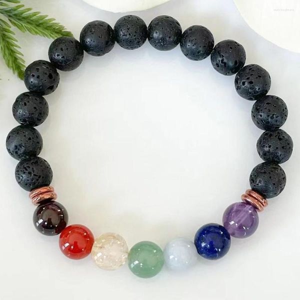 Braccialetti di collegamento MG1908 8 mm roccia di lava di roccia 7 chakra perle braccialette femmini