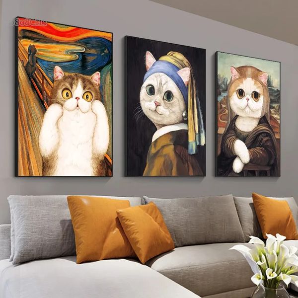 Симпатичная кричащая кошачья плакаты и принты забавная знаменитая кошачья картина абстрактная художественная картина картины картин