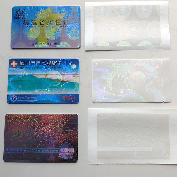 100pcs karten Hologramm Overlays Security Aufkleber Authentizität Genauer Siegel Anti-Fake Secure Haut Anti-Counterfeit für Teslin ID Abzeichen