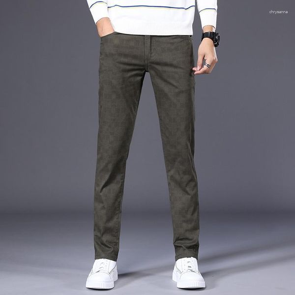 Мужские брюки Высококачественные весенние летние летние плед. 98% хлопчатобумажные брюки Classic Slim Fit Мужские большие размеры 40 42 6 узор