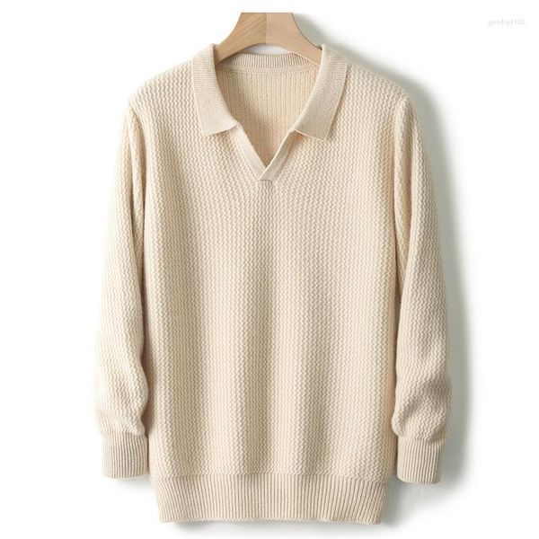 Maglioni maschili rongyi merino lana polo collare pullover cashmere maglione autunno inverno addensato camicia a maglia magnifica