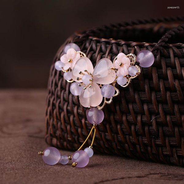 Colares pendentes de pedra natural vintage chinês clássico rosa artesanal feminino colar colar colar collier cadeia