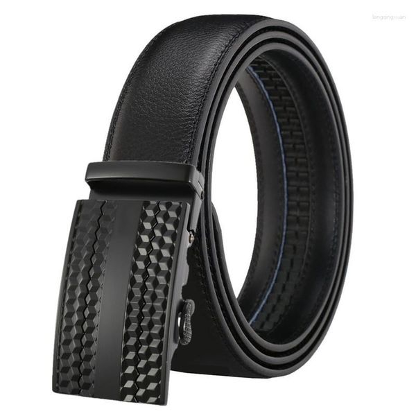 Cintos Lannyqveen Fashion Men's Automatic Cow Leather Belt for Men Lhoy Buckle Business de alta qualidade