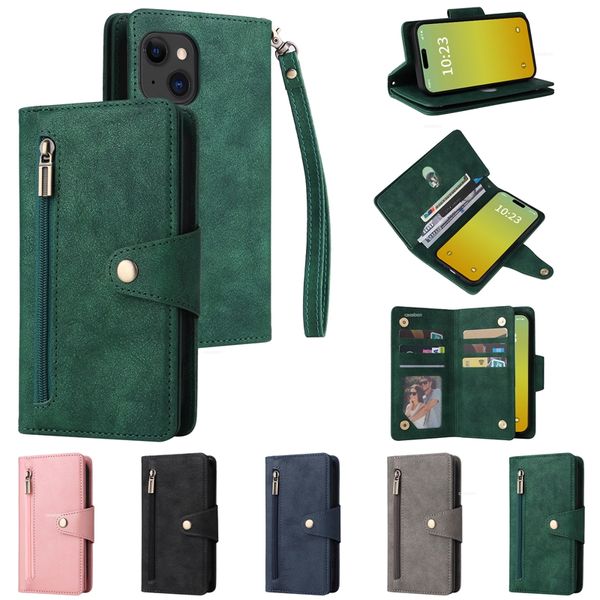 Case per iPhone 15 Pro Max Plus Google Pixel 8 Pro Multifunzione Pullo portafoglio in pelle con cerniera a tre volte Magnetica Cash ID Slot Porta del telefono Flip Cover Bout