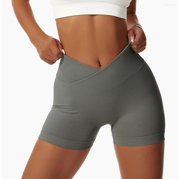 Leggings femininos Yoga Gym Shorts Sports Sports Fitness calças de ginástica em V-Waist, sem costura, executando 2023