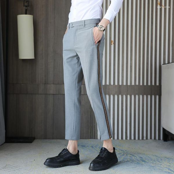 Pantaloni maschili 2024 di alta qualità Business britannici Slim Formal Formal Pure Color Versatile Nine Minute Pantaloni per le gambe