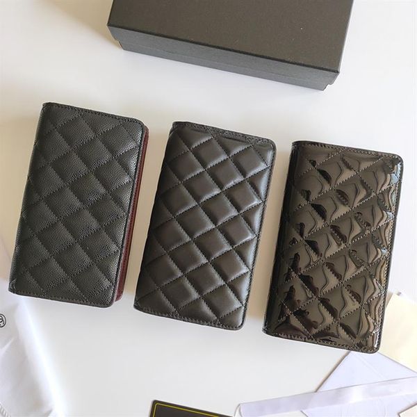 Women Classic Flap Woc Quilted Coin Purses Black Shiny Patent Leather Lambskin and Caviar Wallets Gold Metal Hardware Card Holders329G