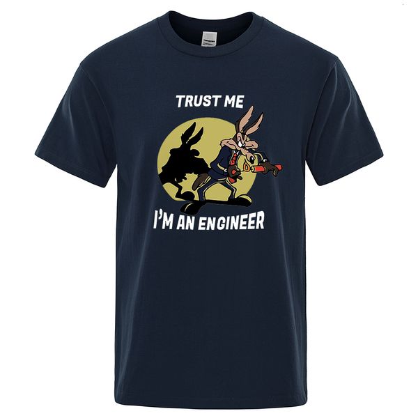 Camisetas masculinas confia em mim sou uma camiseta de engenheiro para homens puro algodão de algodão vintage rount round engenharia camisetas clássicas roupas de homem superdimensionado 230815