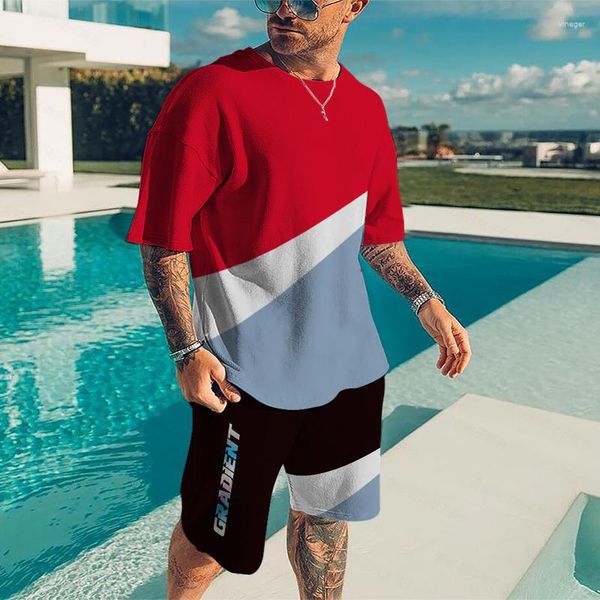 Camisetas masculinas de verão 3d impressão 2 peças conjuntos atléticos de pano de tamanho grande de tamanho rápido de pano de praia de praia