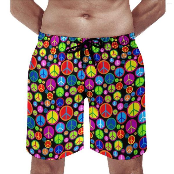 Shorts masculinos símbolos de paz academia de verão dinâmico colorido tábua de correr calças curtas Design casual rápido seco de baús de natação