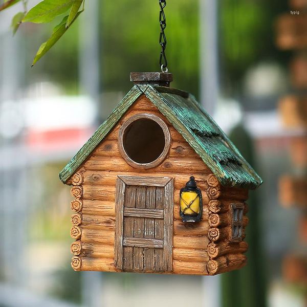 Decoração de jardim decoração pátio layout Parrot Outdoor Bird House Winter WhiM Ninho pendurado ornamentos de resina