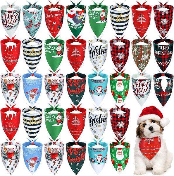 Hundekleidung 20 Pack Weihnachtsbänder Schneemann Schneeflocke Elch Plaid Haustiere Schalle Triangle Bibs Haustierbandanas für kleine mittelgroße Hunde Katzen 230815