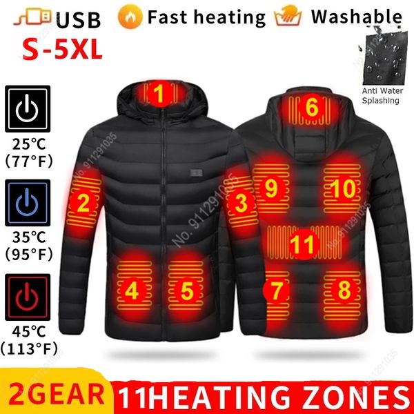Erkekler Down Parkas Erkekler Isıtmalı Ceketler Dış Mekan USB Elektrikli Batarya Uzun Kollu Isıtma Kapşonlu Ceketler Sıcak Kış Termal Giyim 230815
