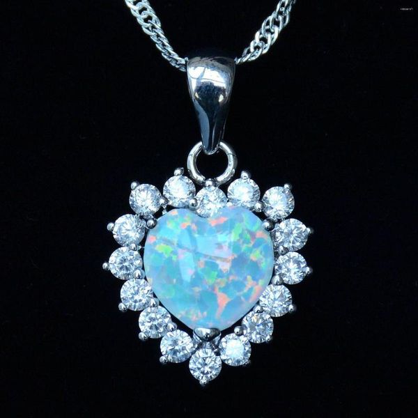 Catene a forma di cuore Collana a ciondolo opale blu bianco per regalo