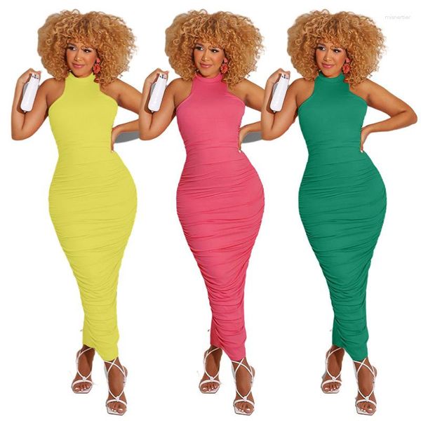 Vestidos casuais fora do ombro plissado maxi vestido maxi de verão sem mangas roupas robustas ramos sexy draped skinny boatclub party wear